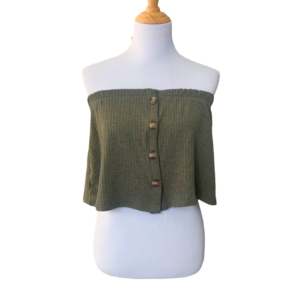American Eagle | Green Strapless Flowy Crop Top
